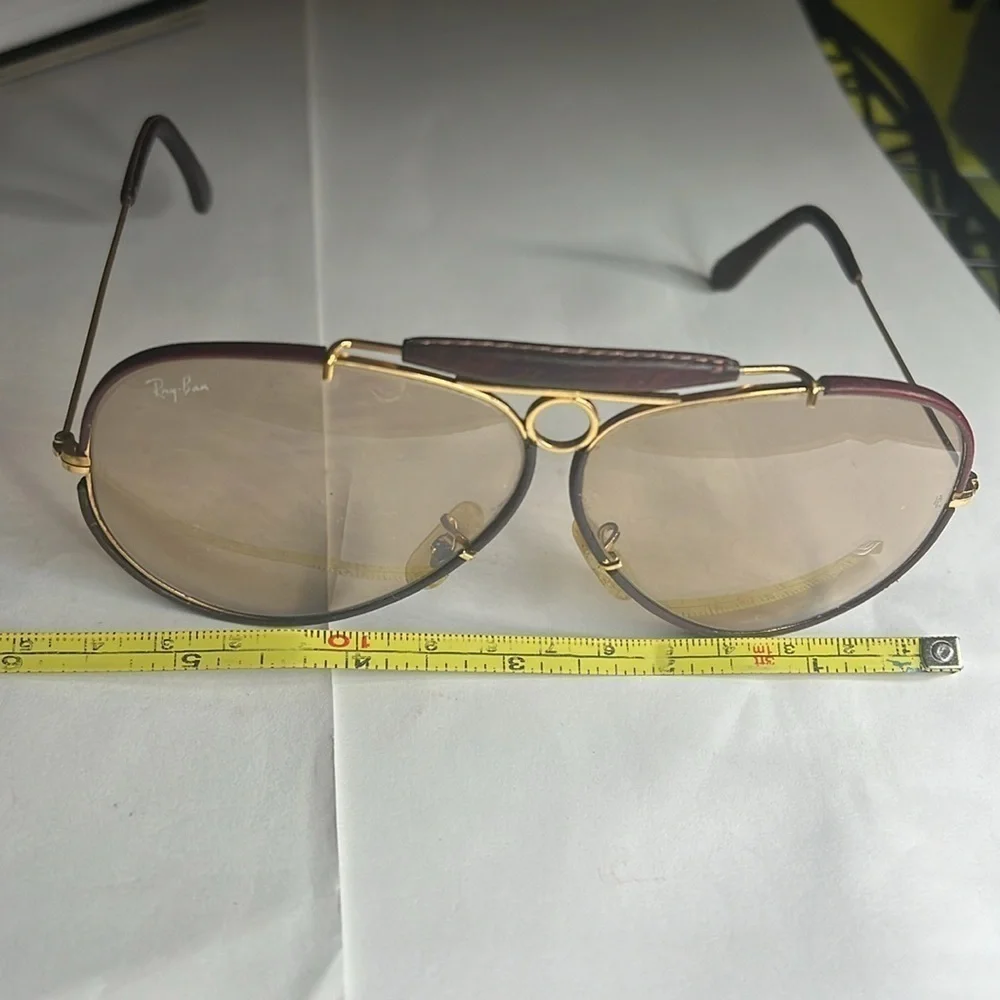 Ray Ban B&L Leathers Shooter 62mm Vintage Shooter Sunglasses Brown Leather